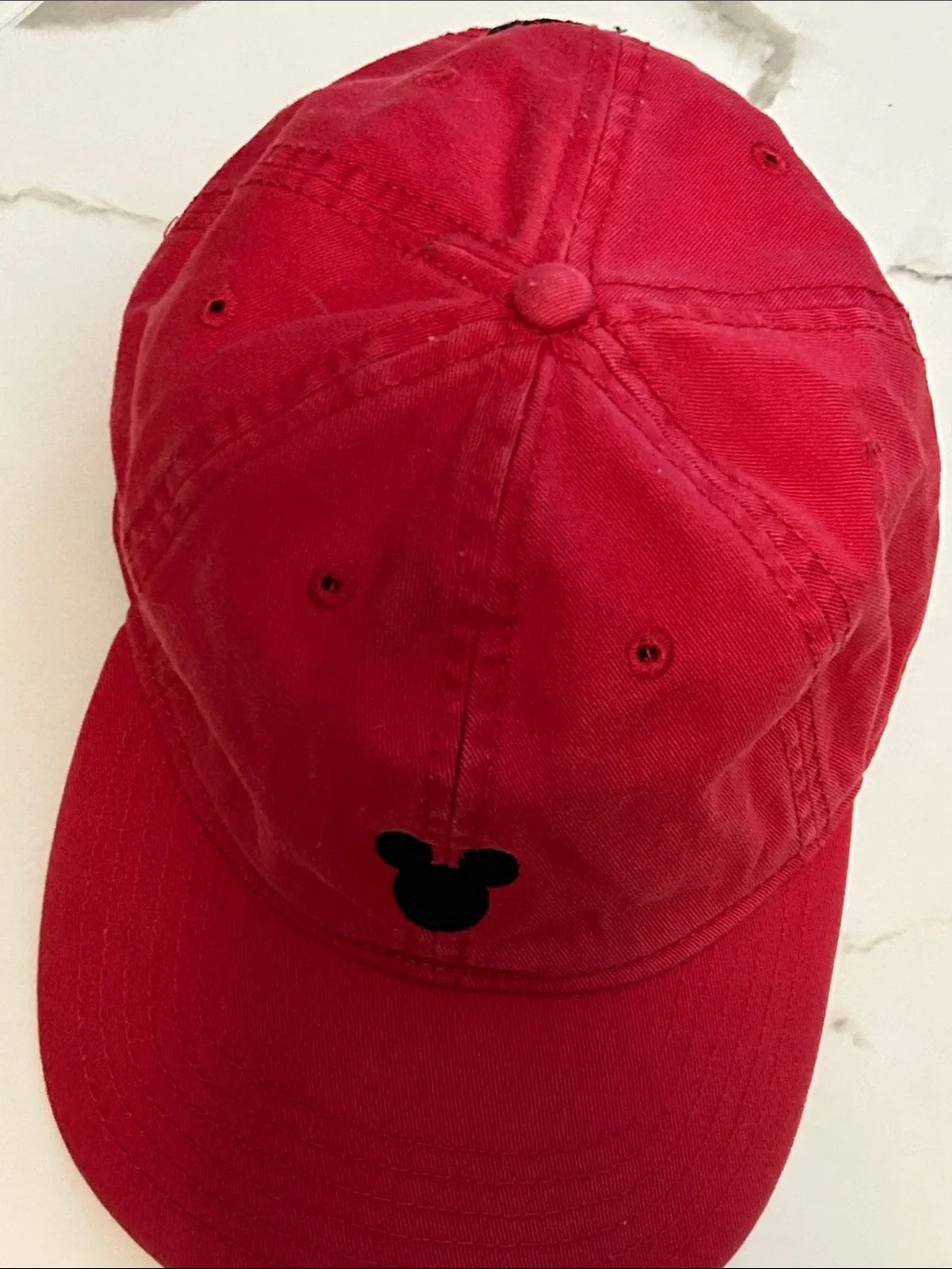 Vintage Disney Red Cotton Baseball Cap with Black Mickey Silhouette